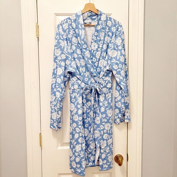 NWOT Lake Pajamas Baltic Bouquet Robe XXL Blue Floral 100% Cotton - Picture 2 of 5